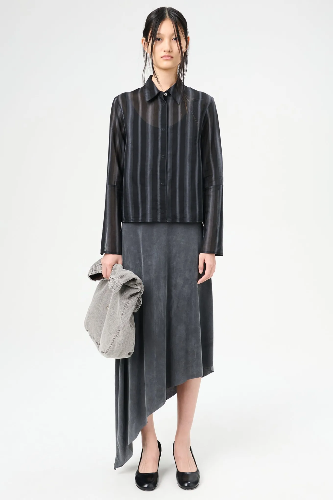 Noir Stripe Sheer Cotton Silk