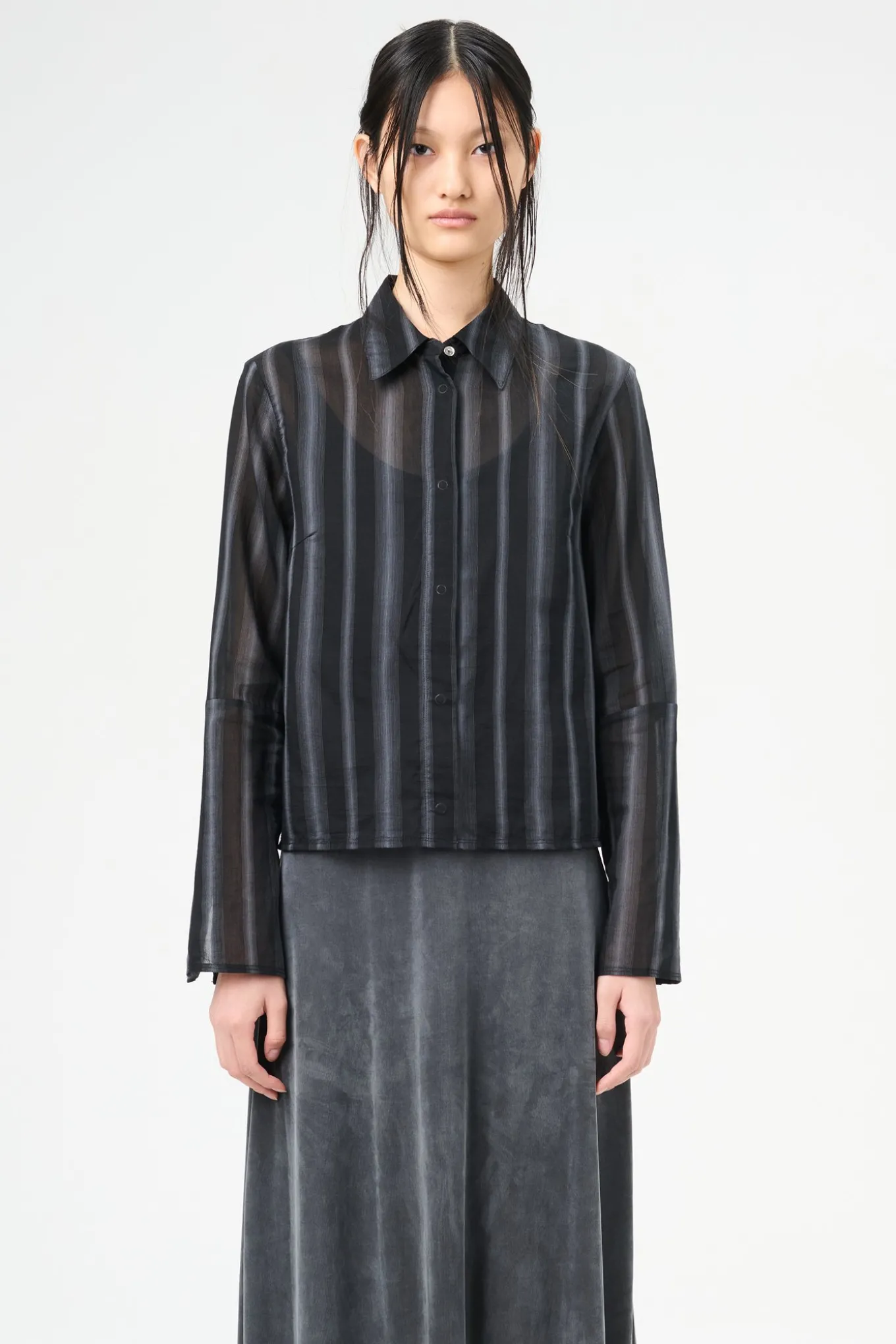 Noir Stripe Sheer Cotton Silk