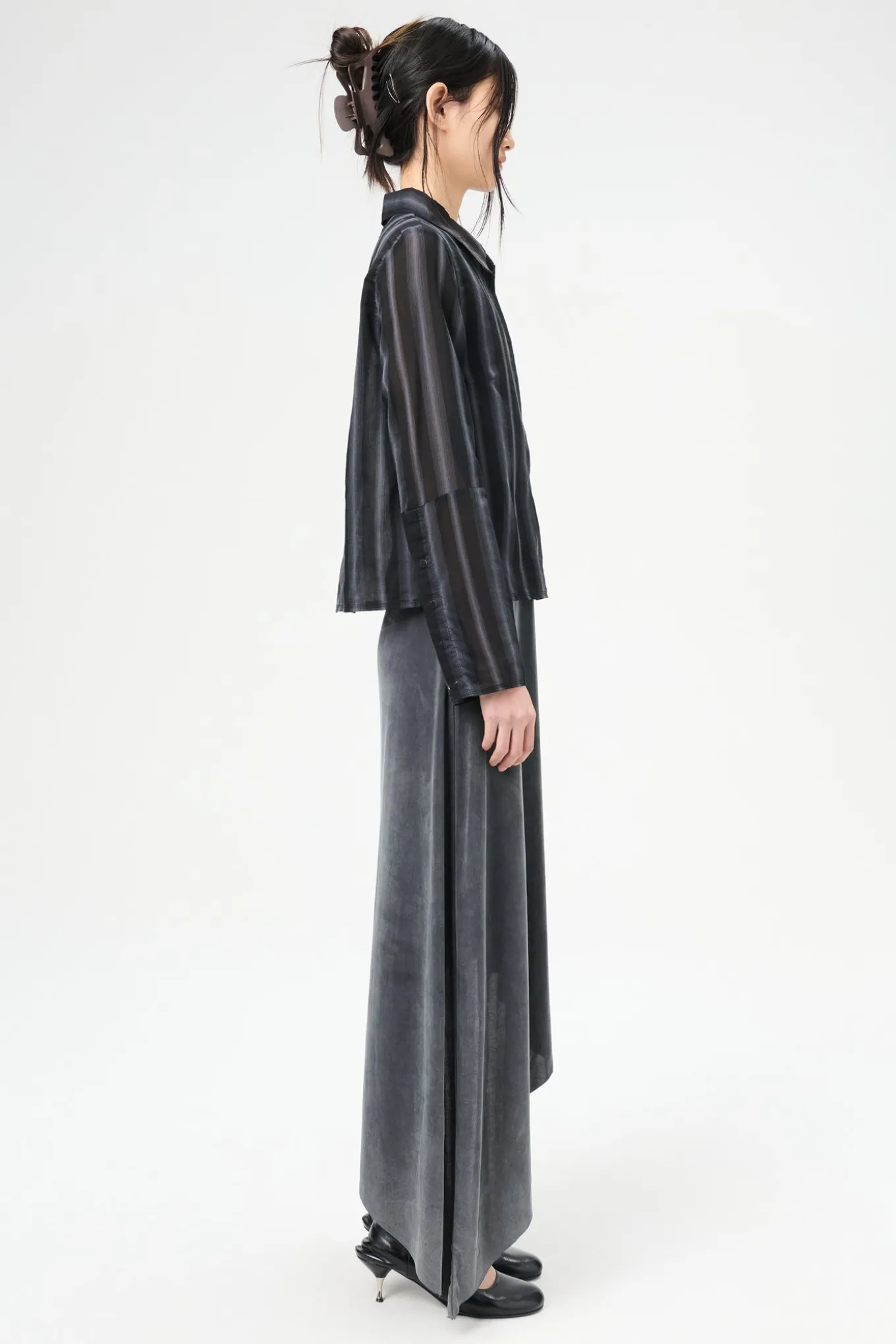 Noir Stripe Sheer Cotton Silk