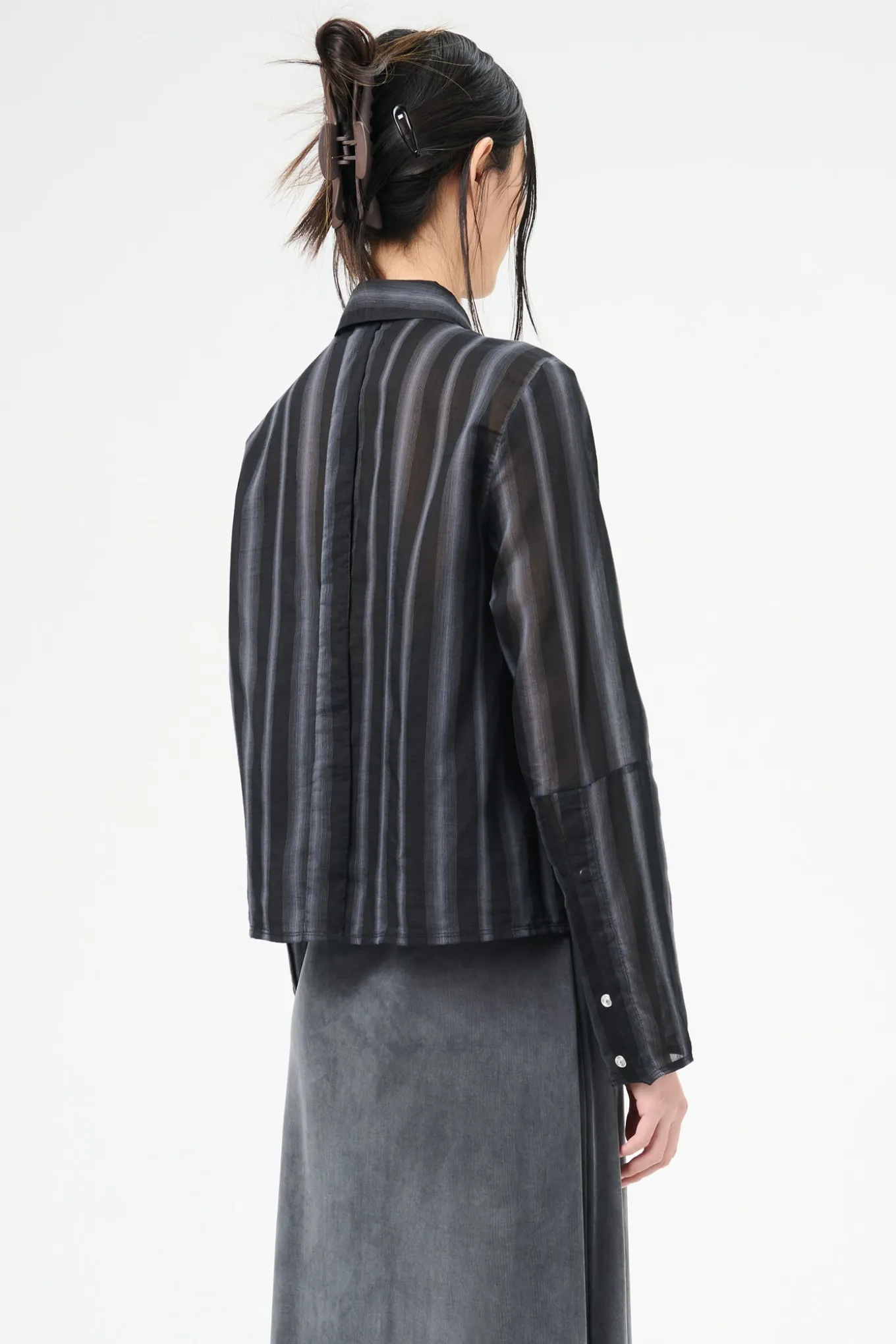 Noir Stripe Sheer Cotton Silk
