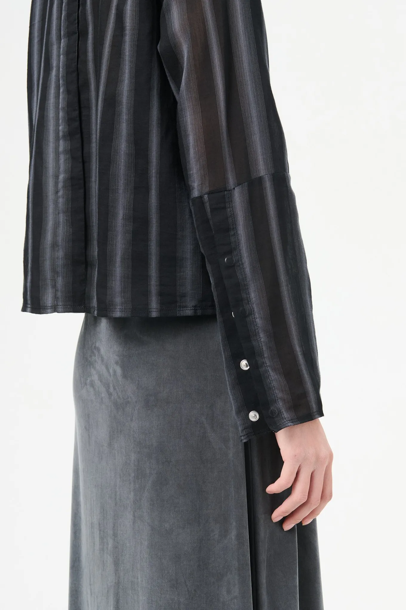 Noir Stripe Sheer Cotton Silk