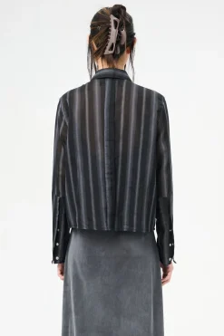 Noir Stripe Sheer Cotton Silk