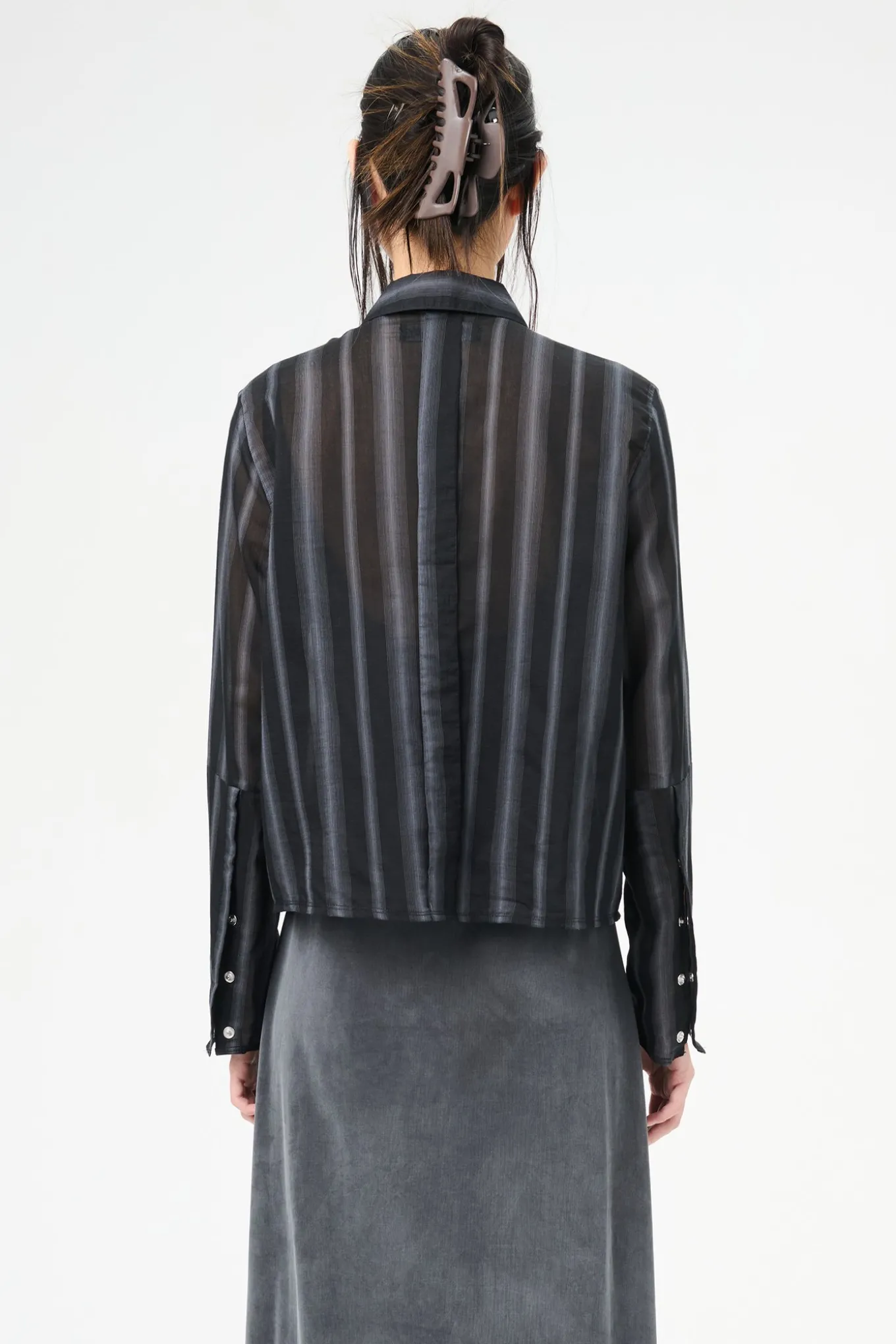 Noir Stripe Sheer Cotton Silk