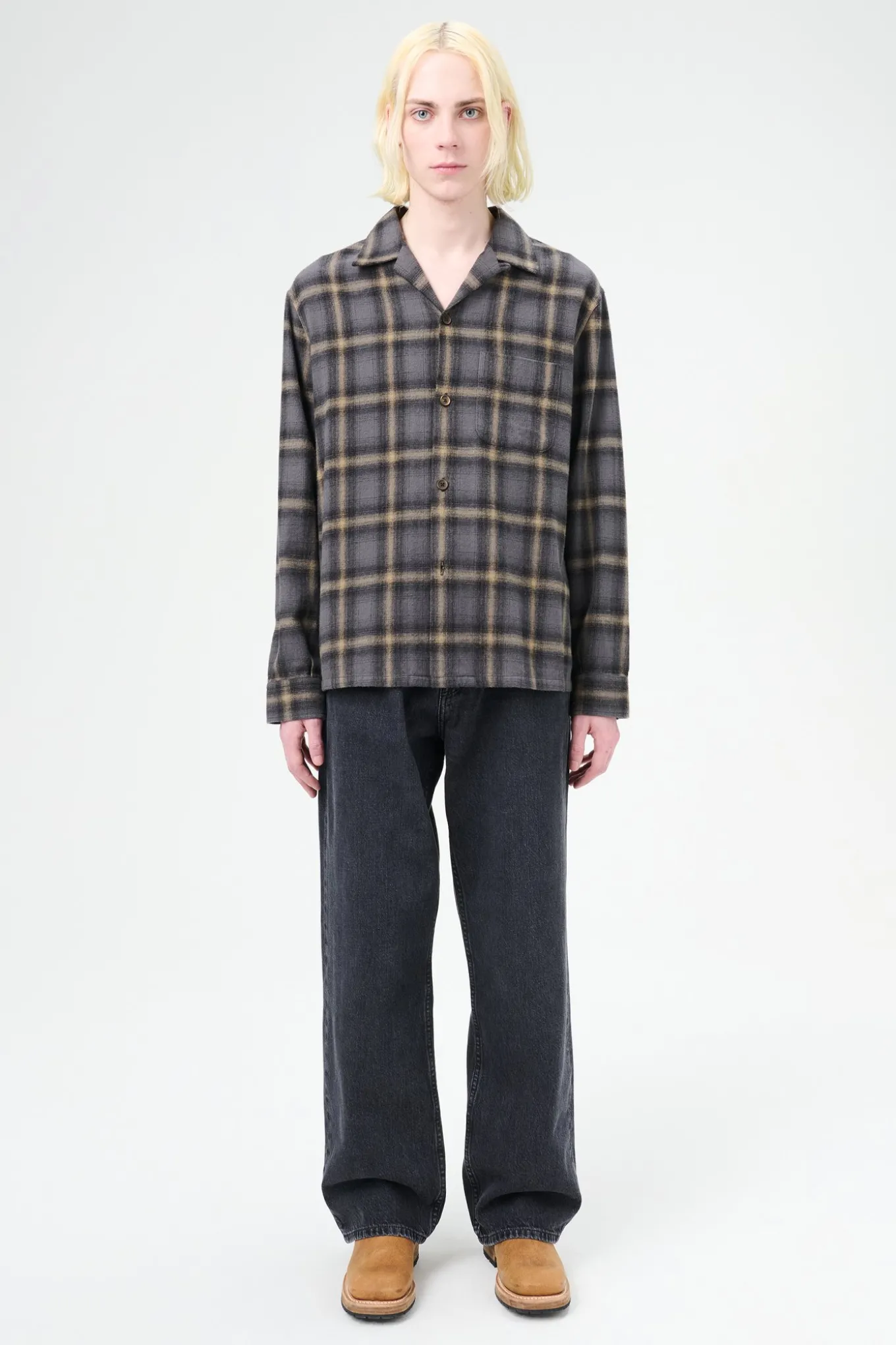 Oyster Check Hairy Flannel